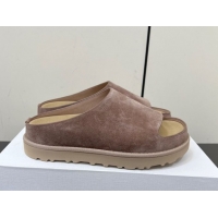 Grade Quality The Row Suede Platform Slides Sandal Taupe 0604105