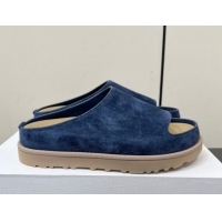Sophisticated The Row Suede Platform Slides Sandal Dark Blue 0604107