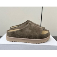 Stylish The Row Suede Platform Slides Sandal Dark Grey 0604108