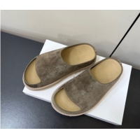 Stylish The Row Suede Platform Slides Sandal Dark Grey 0604108
