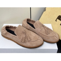 Unique Style The Row Suede Tassel Loafers Beige 0604114