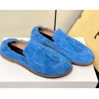 Grade Quality The Row Suede Tassel Loafers Blue 0604115 