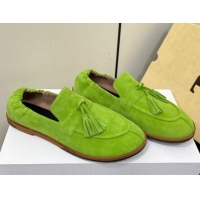 Good Quality The Row Suede Tassel Loafers Green 0604116 