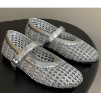 Pretty Style The Row Woven Ballet Flats Silver TR071001 0710118
