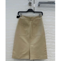 Luxury Cheap Bottega Veneta Cotton Skirt with Lambskin Leather Belt 1106 Khaki 2025