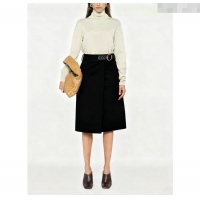 Luxury Discount Bottega Veneta Cotton Skirt with Lambskin Leather Belt 1106 Black 2025