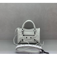 Luxury Cheap Balenciaga Le City Mini Bag in Arena Storico lambskin B9006 Optic White/Black hardware 2025