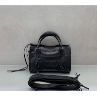 Good Taste Balenciaga Le City Mini Bag in Arena Storico lambskin B9006 All Black 2025