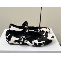 Stylish The Row Printed Mohair Mary Janes Ballet Flats White/Black TR082703