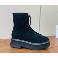 Pretty Style The Row Suede Zipped Platform Ankle Boots 5cm Black 1028076