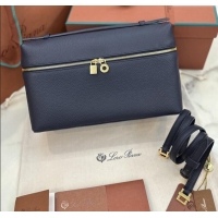 Top Design Loro Piana Extra Pocket Pouch L27 in Grained Calfskin L0427 Royal Blue 2025