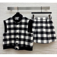 Buy Classic Louis Vuitton Plaid Vest and Mini Skirt Set 0904 Black/White 2025