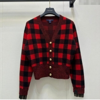 Grade Quality Louis Vuitton Wool Cashmere Blend Check Cardigan 1014 Red 2025