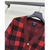 Grade Quality Louis Vuitton Wool Cashmere Blend Check Cardigan 1014 Red 2025
