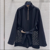Top Design Louis Vuitton Monogram Accent Coat LV102902 Black 2025