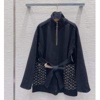 Top Design Louis Vuitton Monogram Accent Coat LV102902 Black 2025