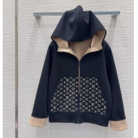 Spot Bulk Louis Vuitton Monogram Accent Hoodie Jacket LV102905 Black 2025