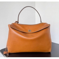 Buy Classic Balenciaga Rodeo Large Handbag in smooth calfskin 78972 brown yellow With aged-silver hardware 2025