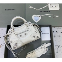 New Fashion Balenciaga Neo Cagole XS Lambskin Top Handle Bag with Crystal 638515 White 2025