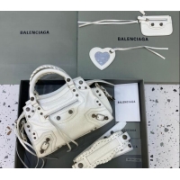 Classic Cheap Balenciaga Neo Cagole XS Lambskin Top Handle Bag 638515 White/Aged Silver 2025