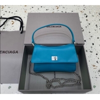 Classic Discount Balenciaga Rodeo Nano Bag With Chain in blue smooth calfskin 48082 aged-silver hardware 2025