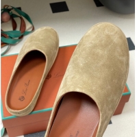 Sumptuous Loro Piana Tomori Sabot Flat Mules in Suede Brown Grey 0827006