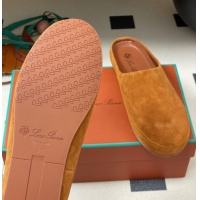 Pretty Style Loro Piana Tomori Sabot Flat Mules in Suede Brown Yellow 0827007