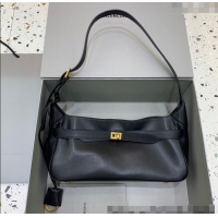 Discount Balenciaga Bel Air Small Hobo Shoulder Bag in smooth calfskin 48084 black With aged-gold hardware 2025