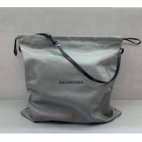 Good Quality Balenciaga Shopper Large Dust Bag Crossbody Pouch in Arena lambskin 48088 Grey With aged-silver hardware 20