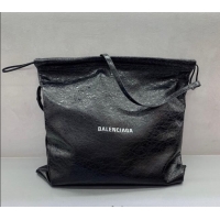 Super Quality Balenciaga Shopper Large Dust Bag Crossbody Pouch in Arena lambskin 48088 Black With aged-silver hardware 