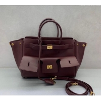 Inexpensive Balenciaga Bel Air Small Carry All Bag in smooth calfskin 48089 dark burgundy aged-gold hardware 2025