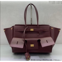 Discount Balenciaga Bel Air Medium Carry All Bag in smooth calfskin 48090 dark burgundy aged-gold hardware 2025