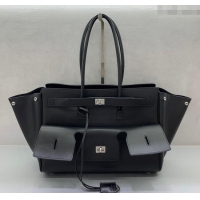 Best Quality Balenciaga Bel Air Medium Carry All Bag in smooth calfskin 48090 Black aged-silver hardware 2025