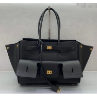 Discount Balenciaga Bel Air Medium Carry All Bag in smooth calfskin 48090 black aged-gold hardware 2025