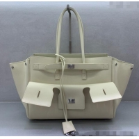 Best Price Balenciaga Bel Air Medium Carry All Bag in smooth calfskin 48090 White aged-silver hardware 2025