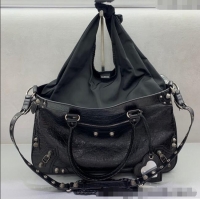 Top Quality Balenciaga Neo Cagole XL Plus Tote Bag in Black Arena lambskin 48091 Black aged-silver hardware 2025