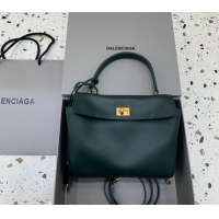Super Quality Balenciaga Rodeo Mini Handbag in smooth calfskin 78972 Peacock Green/Gold 2024