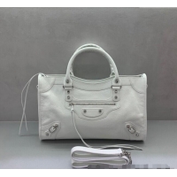 Best Price Balenciaga Le City Medium Bag in Arena Storico lambskin 49001 optic white shiny silver hardware 2025