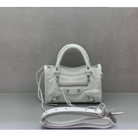 Inexpensive Balenciaga Le City Mini Bag in Arena Storico lambskin 49003 optic white shiny silver hardware 2025