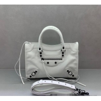 Low Cost Balenciaga Le City Small Bag in optic white Arena Storico lambskin 49005 black hardware 2025
