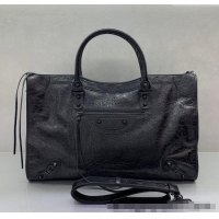 Unique Grade Balenciaga Le City Large Bag in Arena Storico lambskin 49007 All Black 2025