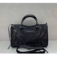 Buy Discount Balenciaga Le City Medium Bag in Arena Storico lambskin 49010 All Black 2025