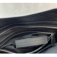 Inexpensive Balenciaga Le City Medium Bag in Arena Storico lambskin 49014 Black shiny silver hardware 2025