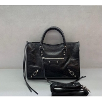Buy Cheap Balenciaga Le City Small Bag in Arena Storico lambskin 49015 Black shiny silver hardware 2025