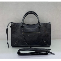 Free Shipping Balenciaga Le City Medium Bag in Arena Storico lambskin 49017 Black brass hardware 2025
