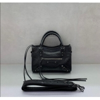 Free Shipping Balenciaga Le City Mini Bag in Arena Storico lambskin 49019 Black brass hardware 2025
