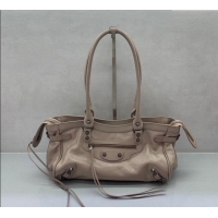 Top Grade Balenciaga Le City Bag East West in Lambskin Leather 0926 Sesame Beige 2025