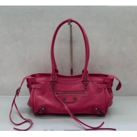Pretty Style Balenciaga Le City Bag East West in Lambskin Leather 0926 Framboise Red 2025