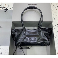 Luxury Cheap Balenciaga Le City Bag East West in Lambskin Leather 0926 Black 2025