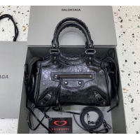 Well Crafted Balenciaga Le City Top Handle Bowling Bag in Lambskin Leather 0926 Black 2025